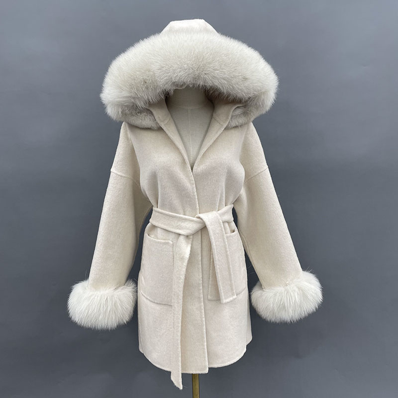 Wool Coat Peacoat - MISSJANEFUR Wool Coat with Real Fox