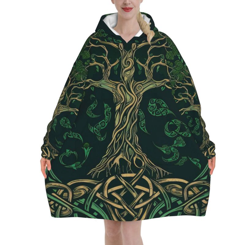 Sherpa Hoodie Fleece - Tree of Life Celtic Pattern Blanket