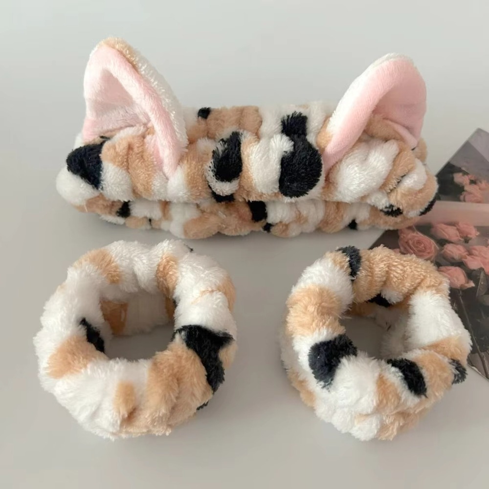 Winter Headband Fleece - 3pcs/set Leopard Print Cute Cat Ear