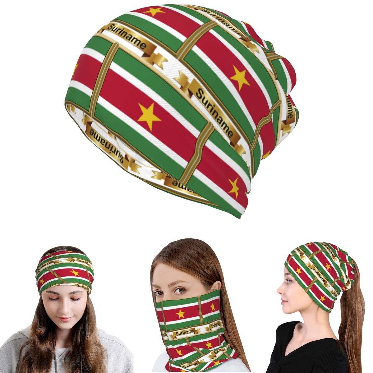 Knit Beanie Hat Warm - Suriname Flag Products (N) Bandana Neck