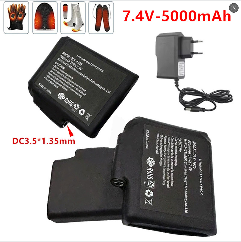 Heated Vest Battery - New High-quality7.4 V, 5000mAh Rechargeable Lithium