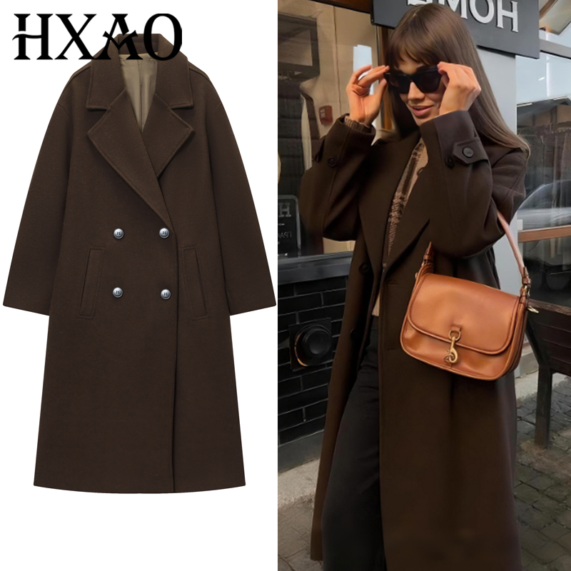 HXAO Women's Coat Brown Tweed  - Wool Coat Peacoat 评论和价格
