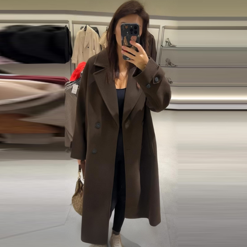 HXAO Women's Coat Brown Tweed  - Wool Coat Peacoat 评论和价格