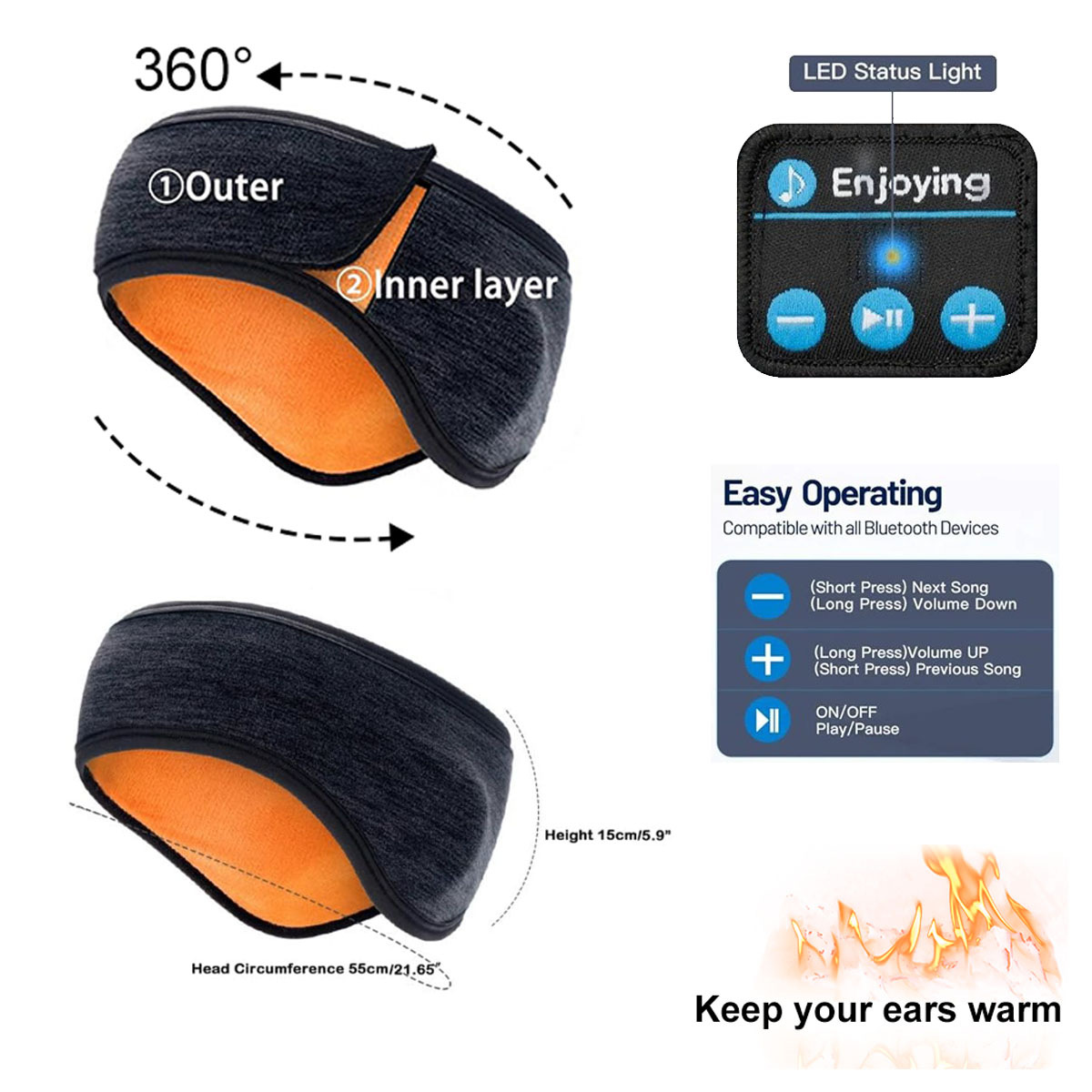 Wireless Bluetooth Headphones  - Winter Headband Fleece 评论和价格