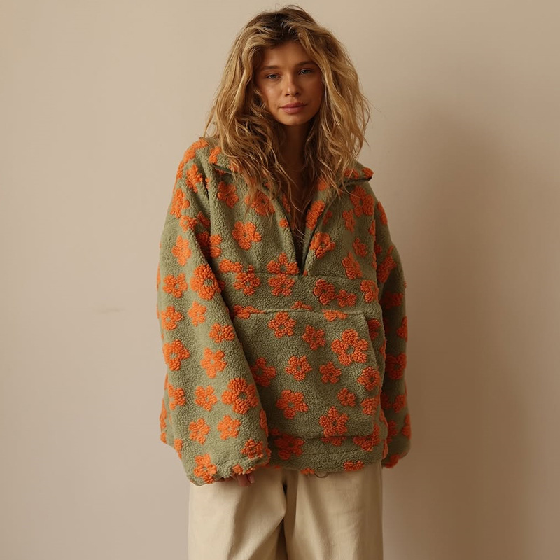 Floral Sherpa Half Zip Pullove - Sherpa Hoodie Fleece 评论和价格
