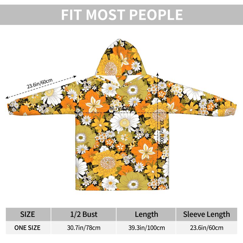 Hippie Flower Floral Retro Bla - Sherpa Hoodie Fleece 评论和价格
