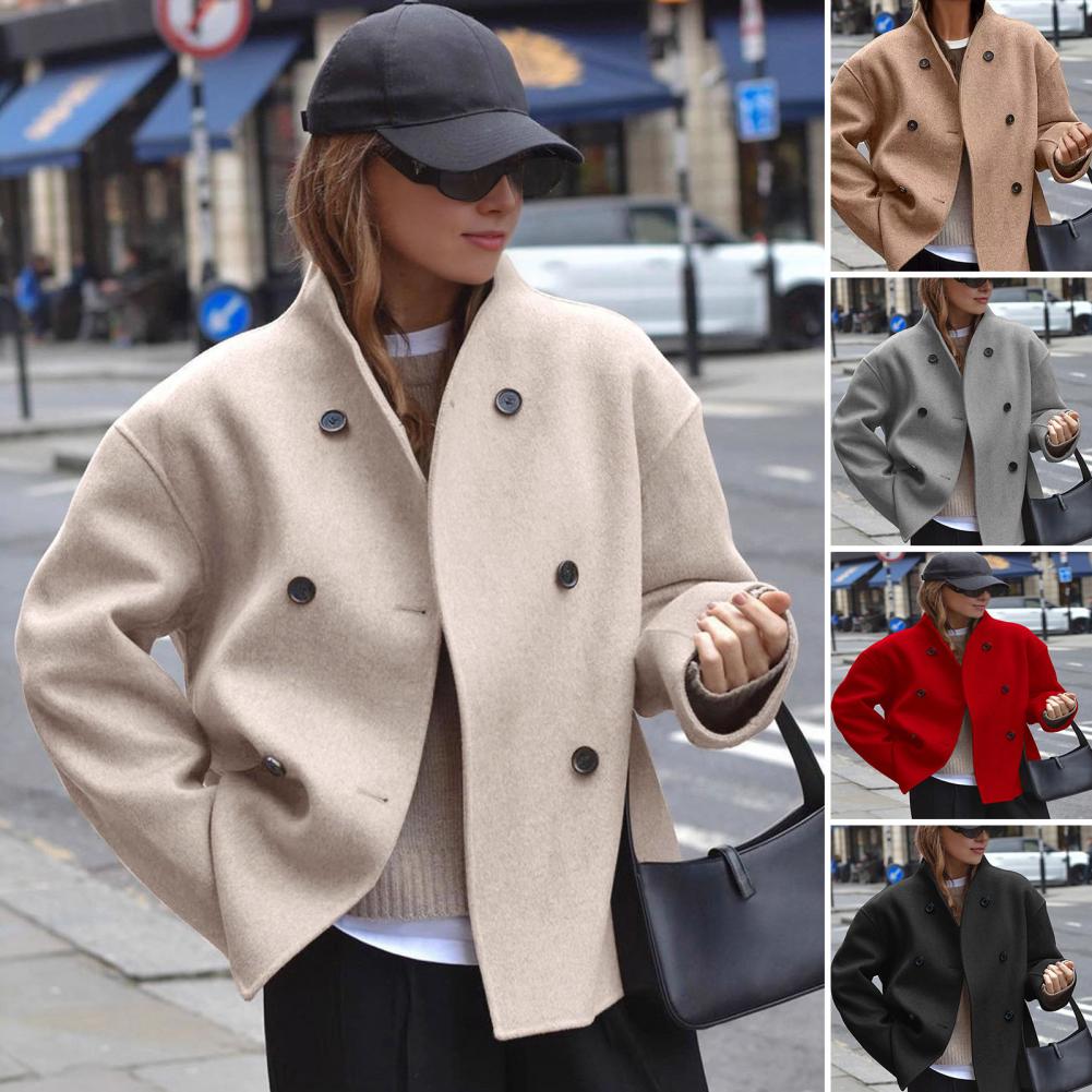 Women's Winter Cropped Wool Co - Wool Coat Peacoat 评论和价格