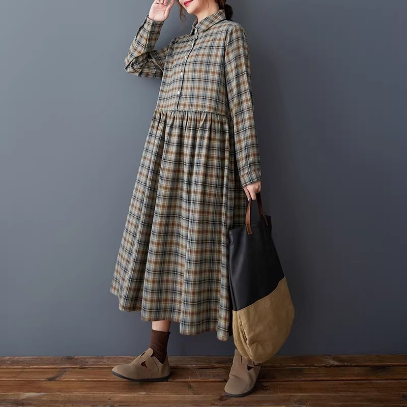 Korean Loose Retro Plaid Shirt - Flannel Shirt Lined 评论和价格