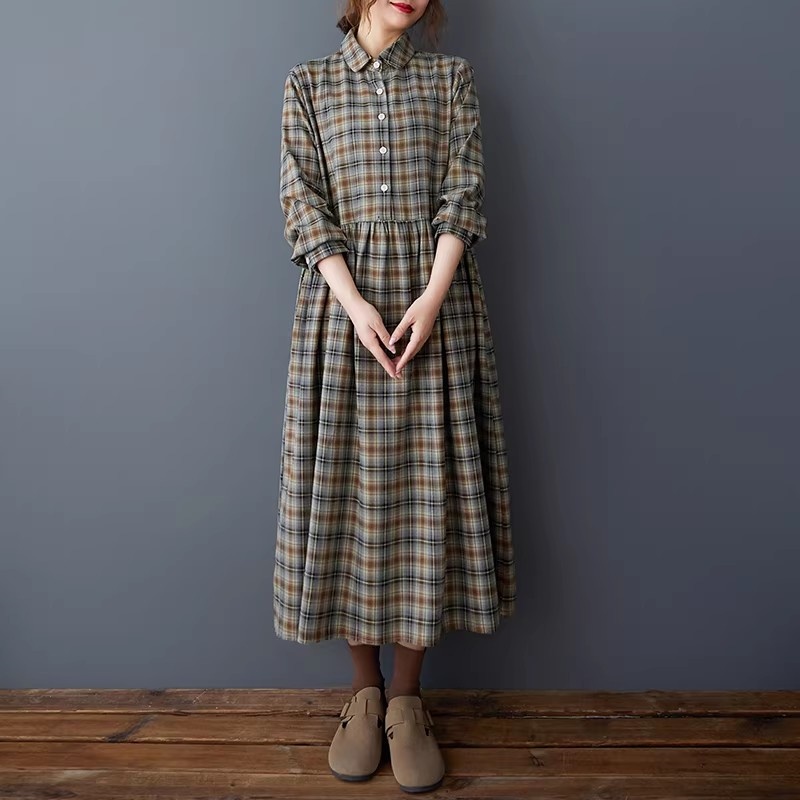 Korean Loose Retro Plaid Shirt - Flannel Shirt Lined 评论和价格